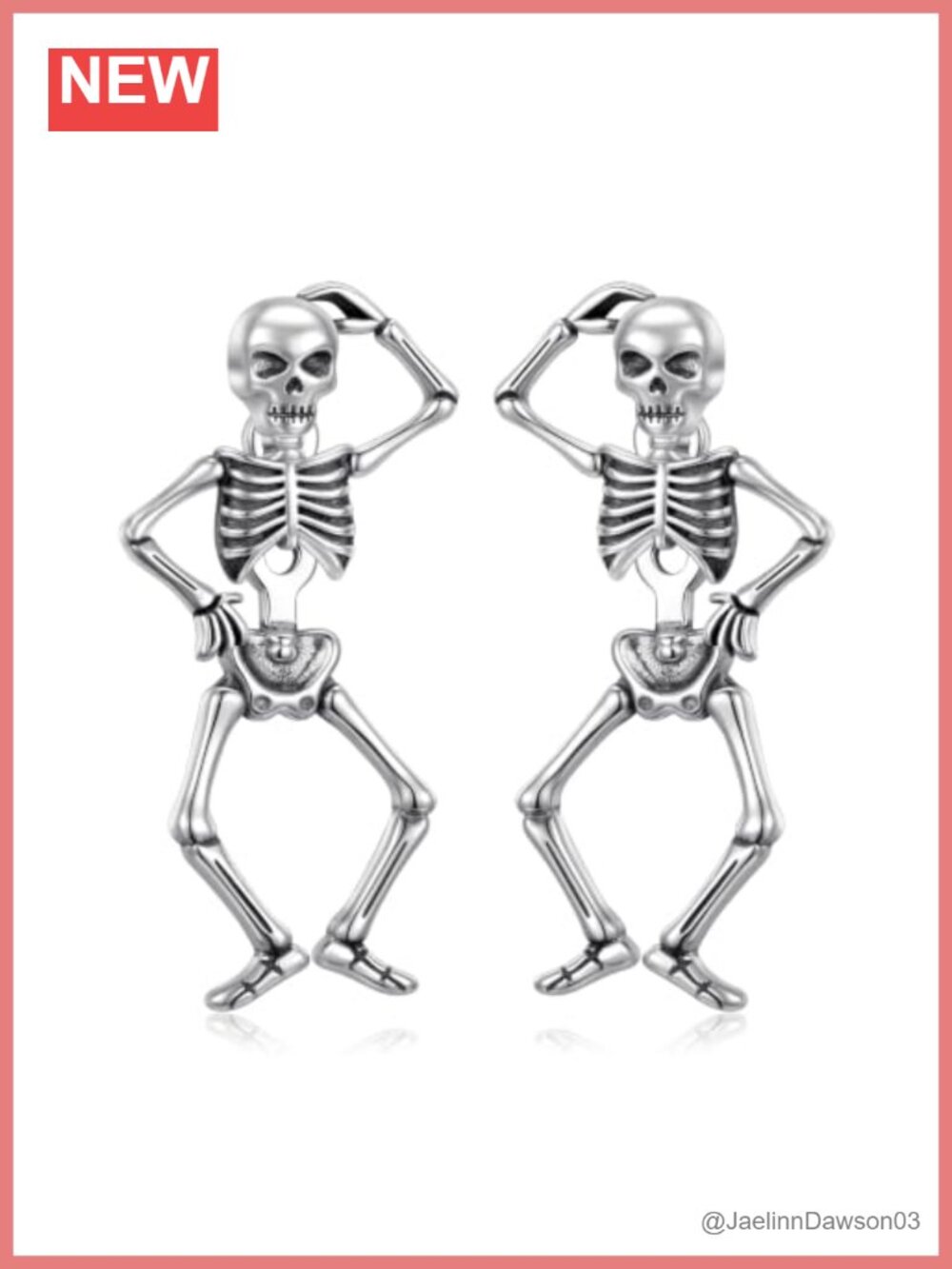 925 Sterling Silver Skeleton Dangle Earrings Unisex Gothic Skull Stud